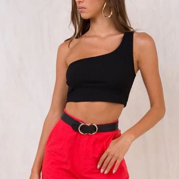 Princess Polly BELLANTE ONE SHOULDER TOP BLACK US 8 - Picture 2 of 6